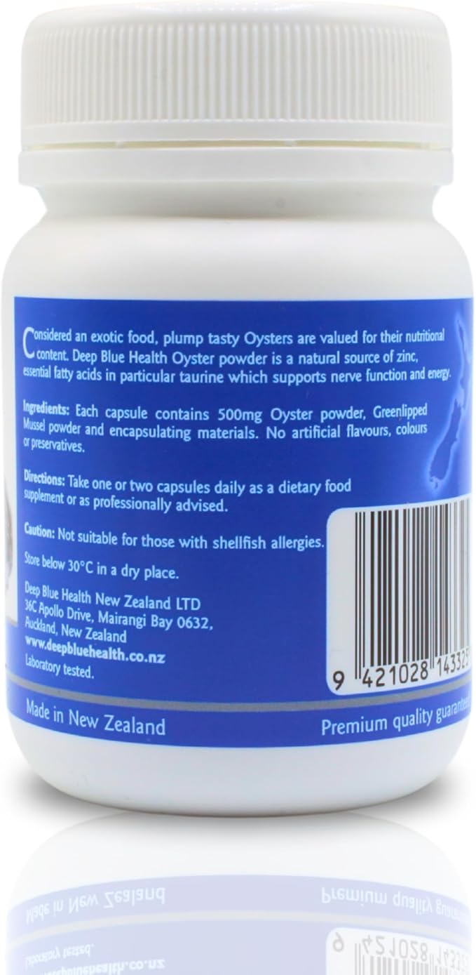 New Zealand Oyster Extract Powder - 500mg x 100 Capsules - Zinc Supplement Pills for Men and Women - Supports Immune Health, Energy and Nerve Function w/ Green Lipped Mussel