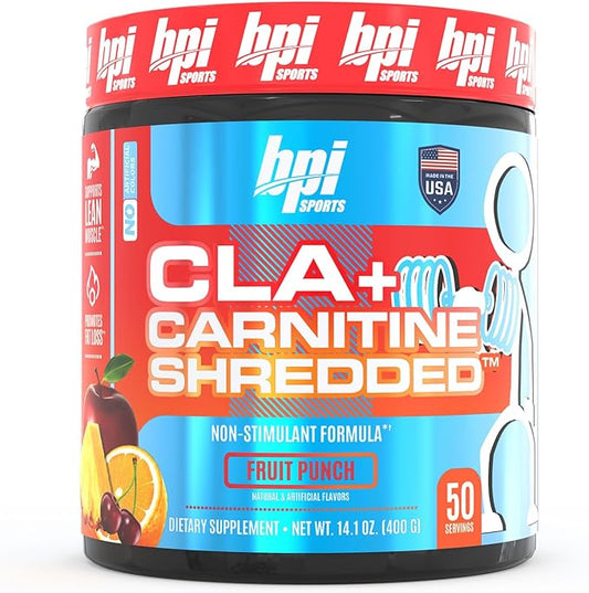 BPI Sports CLA + Carnitine Shredded Supports Lean Muscle & Promotes Fat Loss - Fruit Punch (14.1 oz. / 50 Servings)