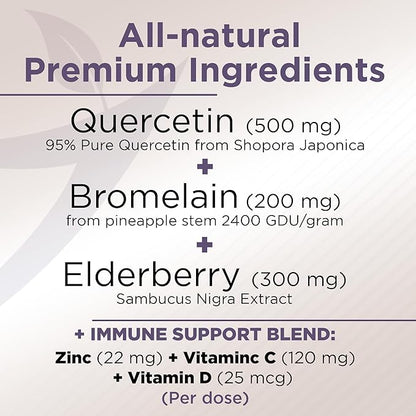 Gade Nutrition Quercetin with Bromelain & Elderberry | Quercetin with Vitamin C and Zinc | Zinc Quercetin 500mg with Vitamin D3 | Daily Immune Support Supplement - 2 Months Supply