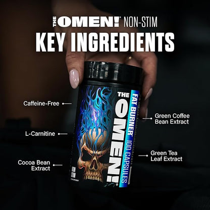 JNX SPORTS The Omen! Non-Stimulant Thermogenic Fat Burner – Caffeine-Free Dietary Supplement for Men & Women | Appetite Suppressant & Metabolism Booster | 100 Capsules