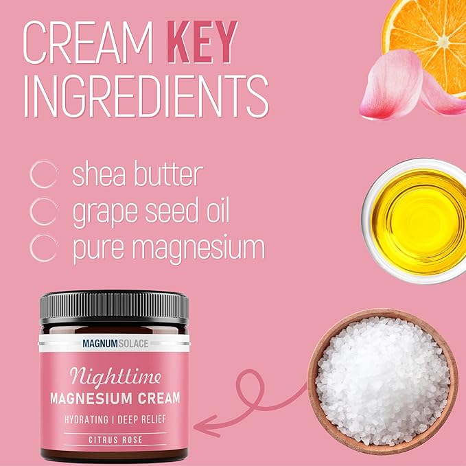 Magnesium Lotion – Nighttime Magnesium Cream – Apply to Leg Muscles, Arms or Chest - Topical Magnesium Chloride – USA Made and Safe for Kids (Citrus Rose) 4 Fl Oz (Pack of 1)