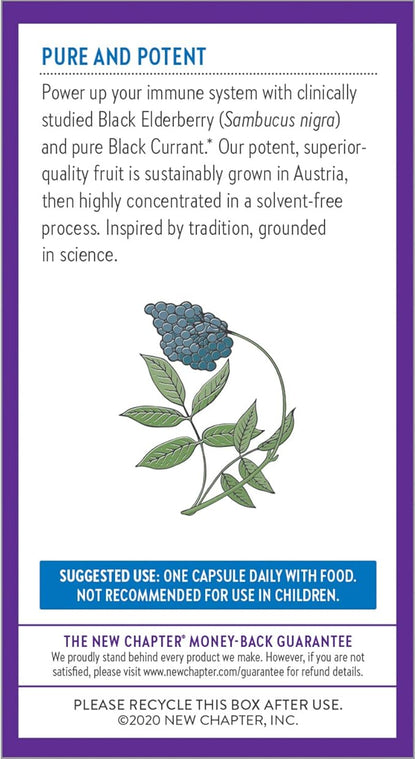 New Chapter Vegan Elderberry Capsules with 64x Concentrated Black Elderberry + Black Currant for Comprehensive Immune Support, Non-GMO Project Verified, Gluten Free, Certified Vegan, 30 Count