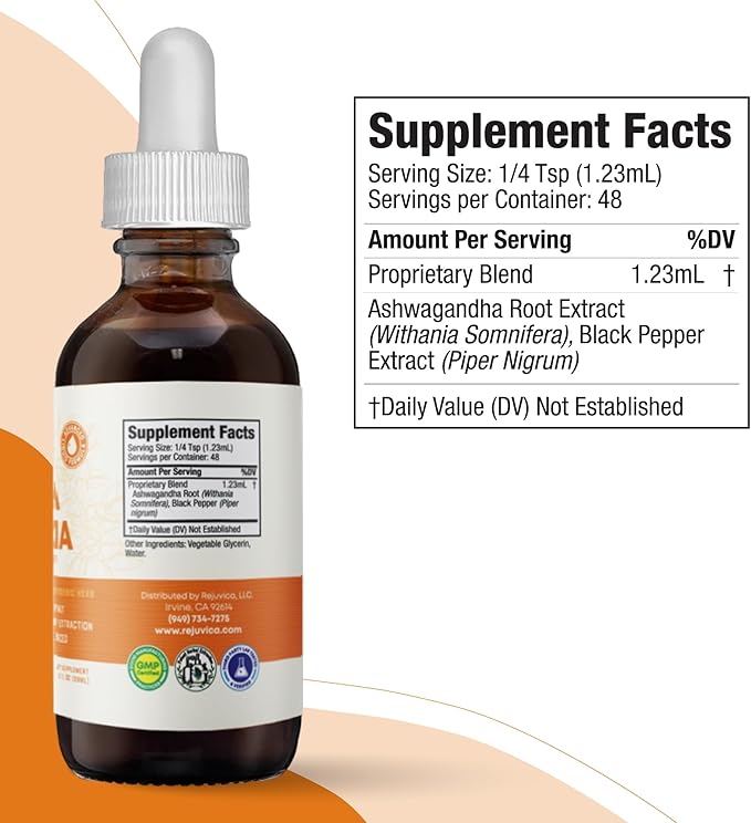 Rejuvica Health Active Ashwagandha - Advanced Liquid Supplement - Withania Somnifera Extract - Ashwagandha Roots Only - Naturally Occurring Withanolides
