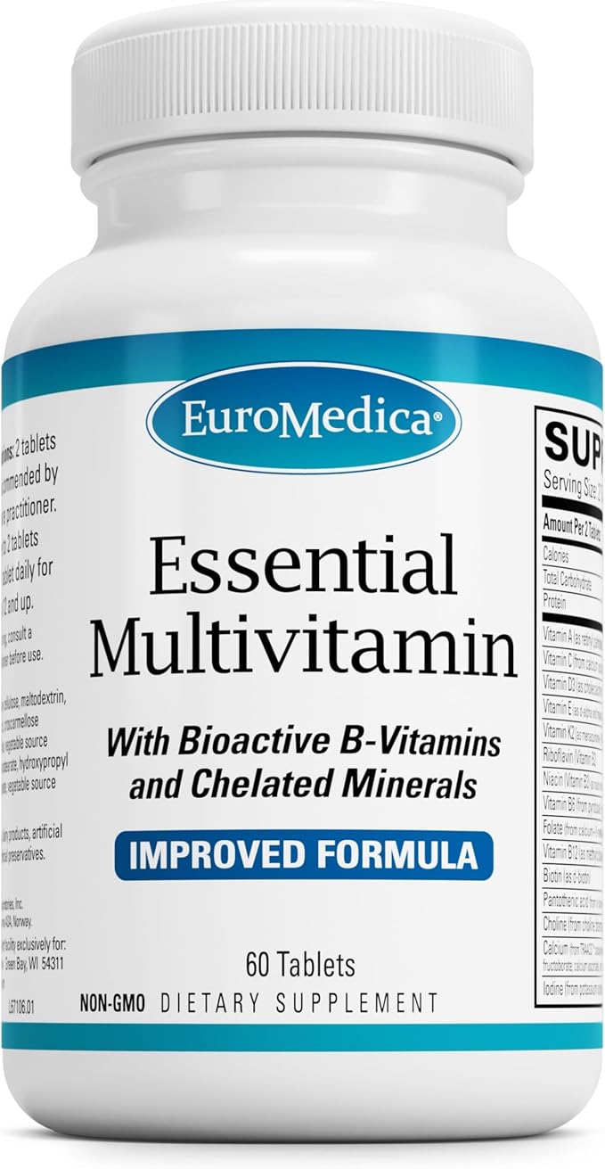 Euromedica Essential Multivitamin - Dietary Supplement to Aid Bone, Cardiovascular & Immune Health - Supplement with Chelated Minerals, B-Vitamins & Vitamin C - 60 Tablets