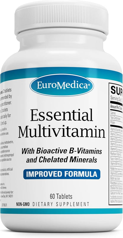 Euromedica Essential Multivitamin - Dietary Supplement to Aid Bone, Cardiovascular & Immune Health - Supplement with Chelated Minerals, B-Vitamins & Vitamin C - 60 Tablets