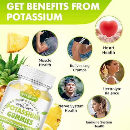 softbear Potassium Chloride Gummies 1200mg, Sugar-Free Potassium Gummies for Adults Support Leg Cramps High Potency Potassium Chloride Supplement, Pineapple Flavor 60 Count