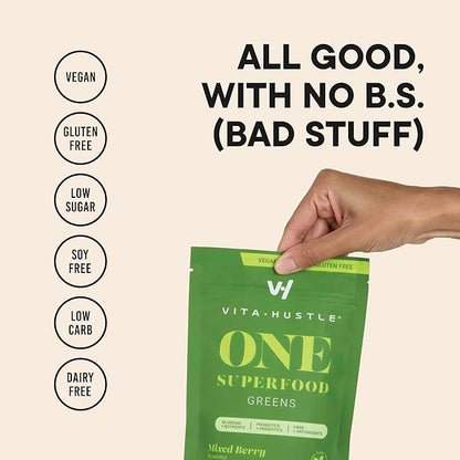 VitaHustle ONE Superfood Super Greens Powder Berry Flavor (25 Servings (Pack of 2))
