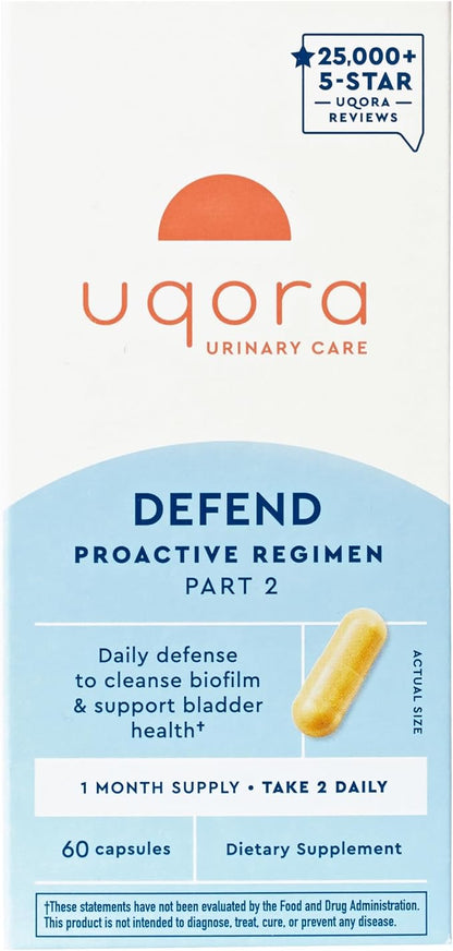 Uqora Defend - Urinary Tract Health Supplement - Support Bladder Health & Cleanse Biofilm* with D-Mannose, Green Tea Extract, Turmeric Extract & More - Gluten-Free - 60 Capsules (30-Day Supply)
