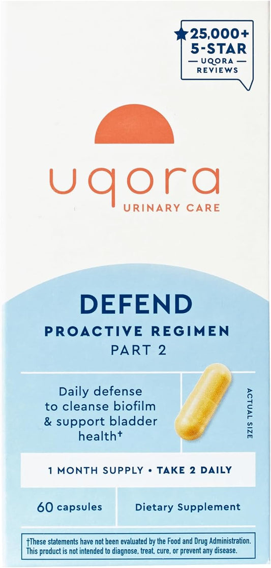 Uqora Defend - Urinary Tract Health Supplement - Support Bladder Health & Cleanse Biofilm* with D-Mannose, Green Tea Extract, Turmeric Extract & More - Gluten-Free - 60 Capsules (30-Day Supply)
