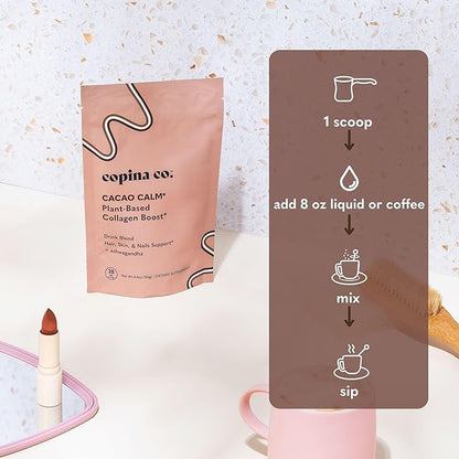Cacao Beauty Vegan Collagen Booster Drink Blend: Plant-Based Collagen Support Smoothie Drink Vegan Creamy Blend | Cacao Flavor | 1 Bag - 25 Servings per Bag