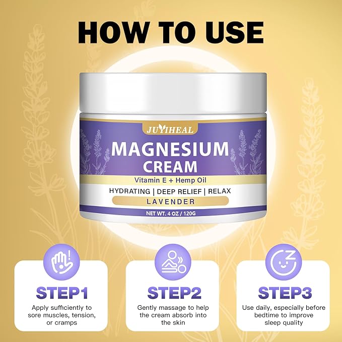 Magnesium Cream – Topical Magnesium Lotion with Lavender, Hemp Seed Oil, Vitamin E & Shea Butter – Relaxation Formula – Safe for Kids & Adults – 4 oz