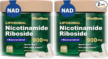 NAD Nicotinamide Riboside Resveratrol, Liposomal NAD Supplements for Women & Men, NMN Supplement Alternative, NAD Supplement - 100 Capsules - 2pcs