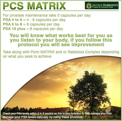 PCS Matrix - Lower PSA Levels for Healthy Prostate - 100% Natural Ingredients: Saw Palmetto, Rabdosia, Scute, Plantago Focium, Chrysantaomum, Ganoderma, Lotus Seed - Vegan Capsules (60ct)