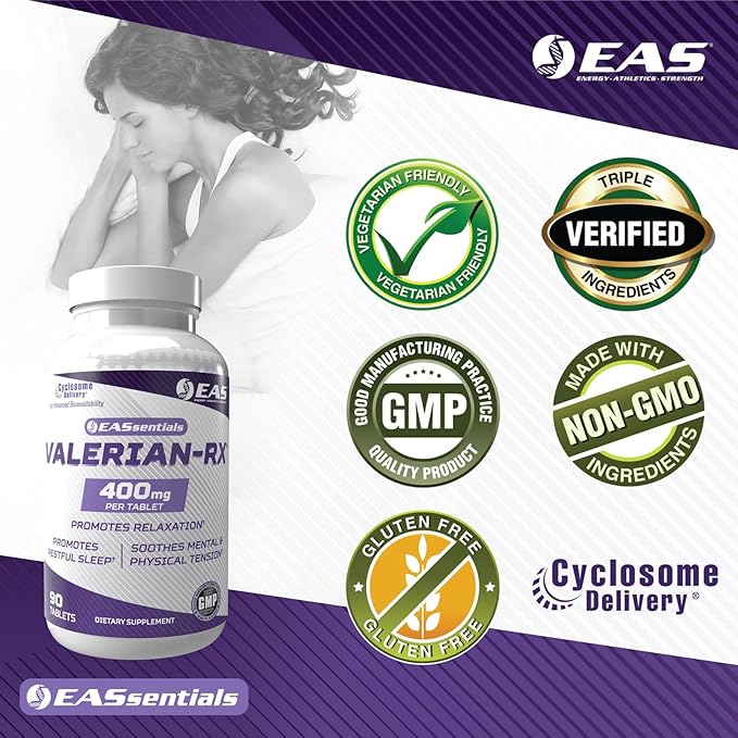 Experimental and Applied Sciences Valerian-RX Valerian Root 400mg | Promotes Relaxation & Restful Sleep | Gluten Free, Non GMO | Better Absorption with Cyclosome Delivery | 90 Tablets