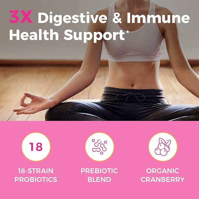 NewRhythm Women's Probiotics, Organic Cranberry for Women's Vaginal Health, 50 Billion CFU 18 Strains, Probiotics and Prebiotics, Support Digestive Health, 60 Vegan Capsules