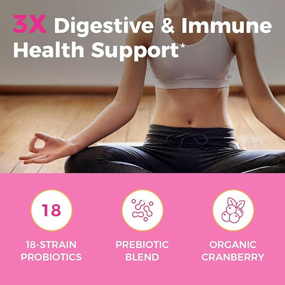 NewRhythm Women's Probiotics, Organic Cranberry for Women's Vaginal Health, 50 Billion CFU 18 Strains, Probiotics and Prebiotics, Support Digestive Health, 60 Vegan Capsules