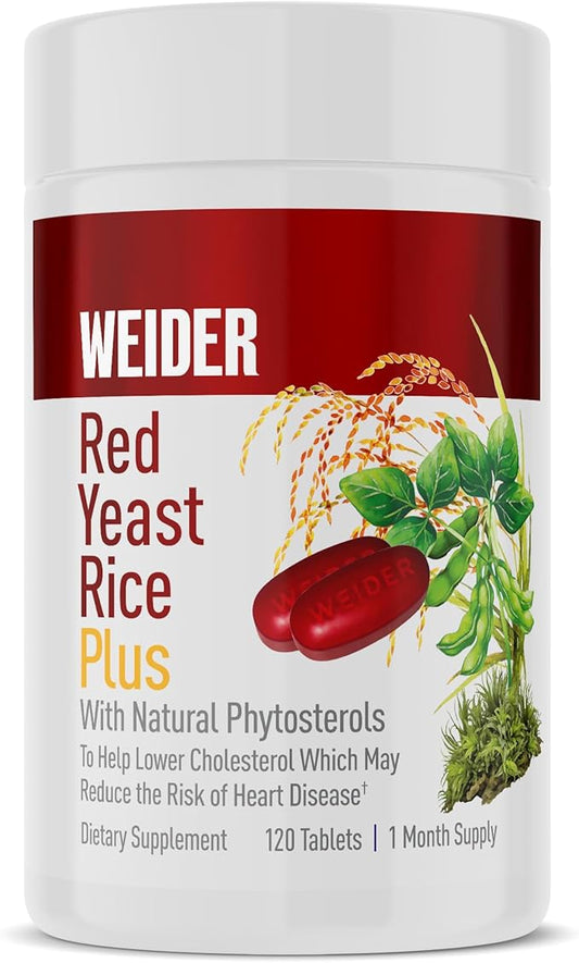 Weider Red Yeast Rice Plus 1200mg, with 850mg of Natural Phytosterols, Gluten Free, One Month Supply