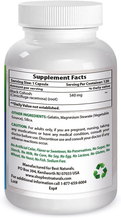 Best Naturals Black Cohosh 540 mg 120 Capsules