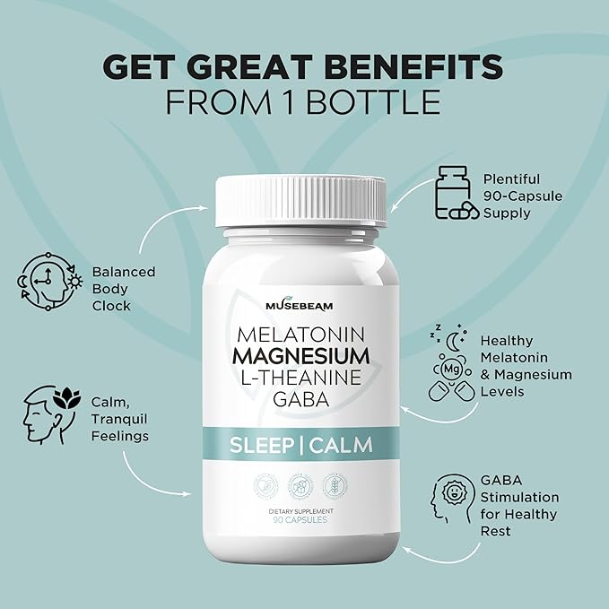 Magnesium Glycinate 275mg Melatonin 5mg L-Theanine 200mg GABA 100mg Capsules - Full Rest Nighttime Bedtime Support Supplement for Men Women - Vegan Sugar-Free Gluten-Free