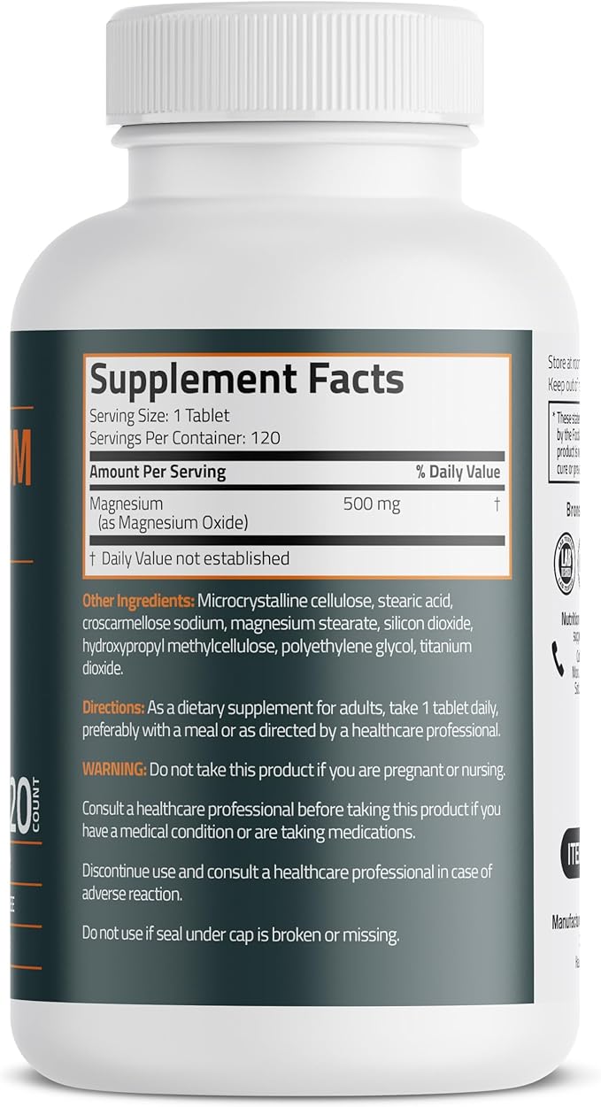Bronson Magnesium 500 MG Supports Bone & Muscle Health & Nervous System Support - Non-GMO, 120 Vegetarian Tablets