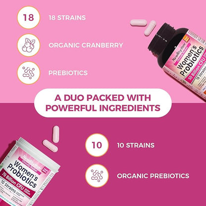 NewRhythm Women’s Probiotics Bundle, Women's Probiotics 50 Billion CFU & Women's Probiotics 70 Billion CFU, Daily Gut Support & Feminine Care, Vaginal & Urinary Health (Pack of 2)