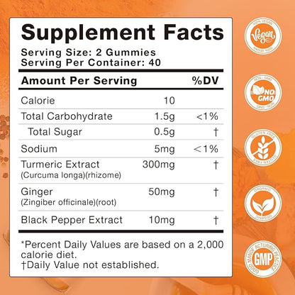 Turmeric Curcumin Gummies with Ginger & Black Pepper Herbal Supplement-160 Count for Adults and Kids, 2400mg - Tumeric Gummy Supplements Vegan, Organic, Gelatin-Free 3 Pack