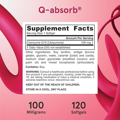 Jarrow Formulas Q-absorb Co-Q10 100 mg, Dietary Supplement, Antioxidant Support for Mitochondrial Health, Cellular Energy Production and Cardiovascular Health, 120 Softgels, 120 Day Supply