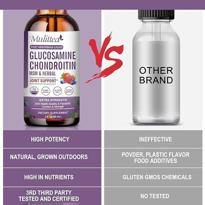 Glucosamine Chondroitin MSM Liquid Drops-w/Elderberry, Boswelia &Hyaluronic Acid-Extra Strength Joint Support Supplement for Mobility, Flexibility & Bones,High Absorption,60ml (2 fl oz)