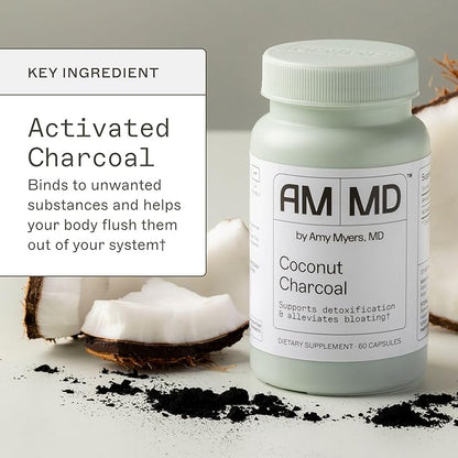 Coconut Charcoal Capsules from The Myers Way Protocol - Natural Activated Charcoal, Gas Reliever & Support for Affects of Mold/Toxins - Dietary Supplement 60 Capsules, 30 Servings - Dr. Amy Myers
