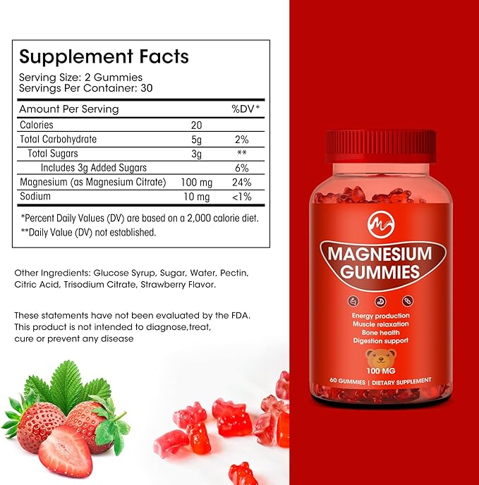 Magnesium Gummies 600mg High Strength - Fruity Flavors Gummy Bear, Healthy Mineral Supplements Promotes Muscle, Energy & Digestion