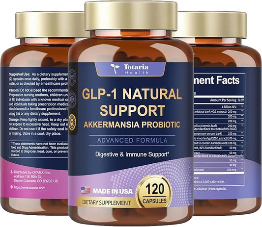 GLP-1 Akkermansia Probiotic Supplement - Hunger & Metabolism Support with Berberine HCI, Garcinia Cambogia, Apple Cider Vinegar, Green Tea Extract for Women & Men, 120 Count