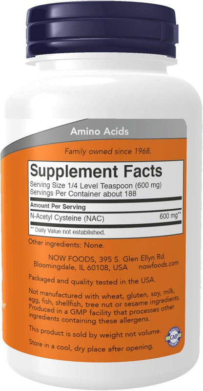 NOW Supplements, NAC (N-Acetyl Cysteine) 600 mg Pure Powder, Free Radical Protection*, Cellular Health*, Immune System Function* 4-Ounce (113 g)