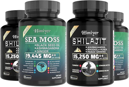 2pcs, Ultimate Wellness Bundle - Boost Energy, Immunity & Brain Function with 7000mg Sea Moss, 4000mg Black Seed Oil, 2000mg Ashwagandha, 9000mg Ginger & Shilajit, Vegan-Friendly Supplement