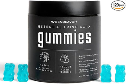 Endeavor Essential Amino Acids Gummies 5g Serving Sugar Free Supplements for Men and Women, EAA Gummy Vegan 120 Count 30 Day Supply