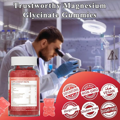 Magnesium Glycinate Gummies 800mg Per Serving, Sugar Free Magnesium Supplement with Magnesium Malate, Calcium, Vitamin D3, B6, CoQ10 for Calm Support & Sleep for Adults Kids