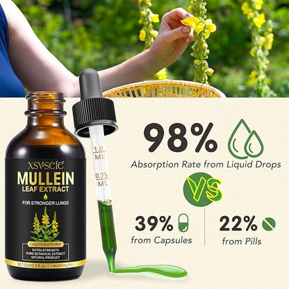 Mullein Drops for Lungs, Mullein Leaf Extract for Lungs,Mullein Leaf Extract Tincture with Chlorophyll Natural Herbal Supplement Mullein Extract Drops for Lung Cleanse and Breathe Health