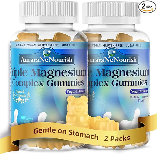 2 Packs Sugar Free Magnesium Gummies Plus Probiotic & Fiber, Magnesium Glycinate 400 mg丨L-Threonate丨Taurate, Chewable Calm Magnesium Gummies w. VIT D3 K2 B6 for Sleep* Brain, Digestion, Gut Health
