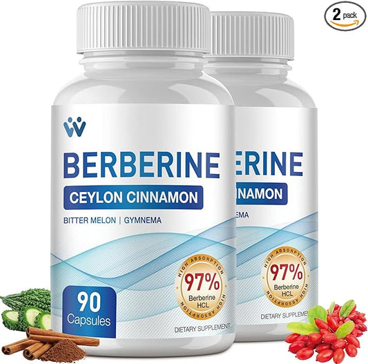 Berberine Supplement 1500mg - Berberine HCl 97% Purity with Ceylon Cinnamon Complex Supplements, Non-GMO Vegan - 180 Capsules (2 Pack)