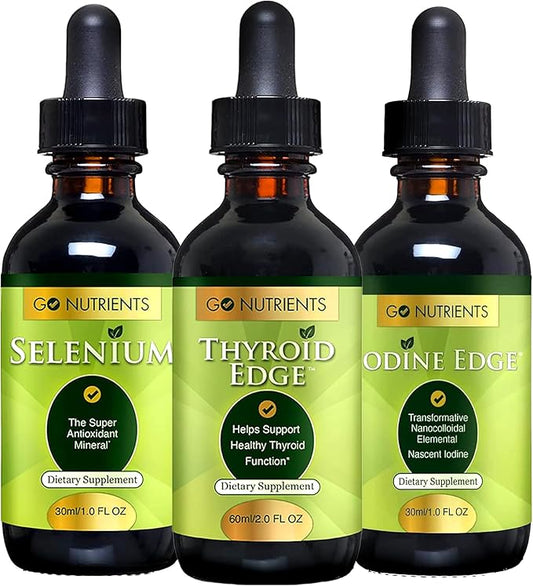 Go Nutrients Thyroid Support Bundle - Iodine Edge, Selenium, Thyroid Support – Promotes Thyroid Health, Energy and Vitality Boost, Cognitive Function & Immune Defense, Liquid Drops for Men & Women