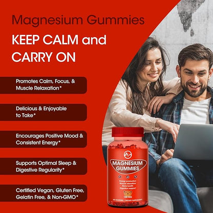 Magnesium Gummies 600mg High Strength - Fruity Flavors Gummy Bear, Healthy Mineral Supplements Promotes Muscle, Energy & Digestion