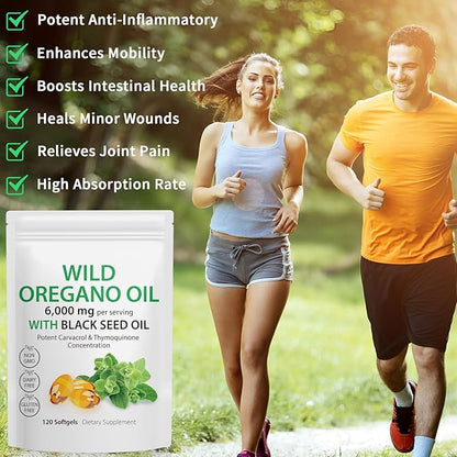Oil of Oregano with Black Seed Oil, Organic Oregano Oil Softgels,Oregano Oil Capsules Organic,Non-GMO, Gluten Free,120