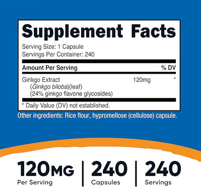 Nutricost Ginkgo Biloba 120mg, 240 Capsules - Extra Strength Ginkgo Biloba Extract - Gluten Free & Non-GMO