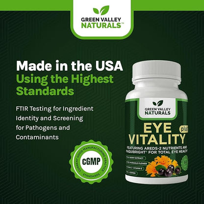 Eye Vitality Plus Supplement, with Areds-2 Nutrients, Maquibright, Marigold Flower, Vitamins C & E, Zinc, Copper, 60 Capsules (1)