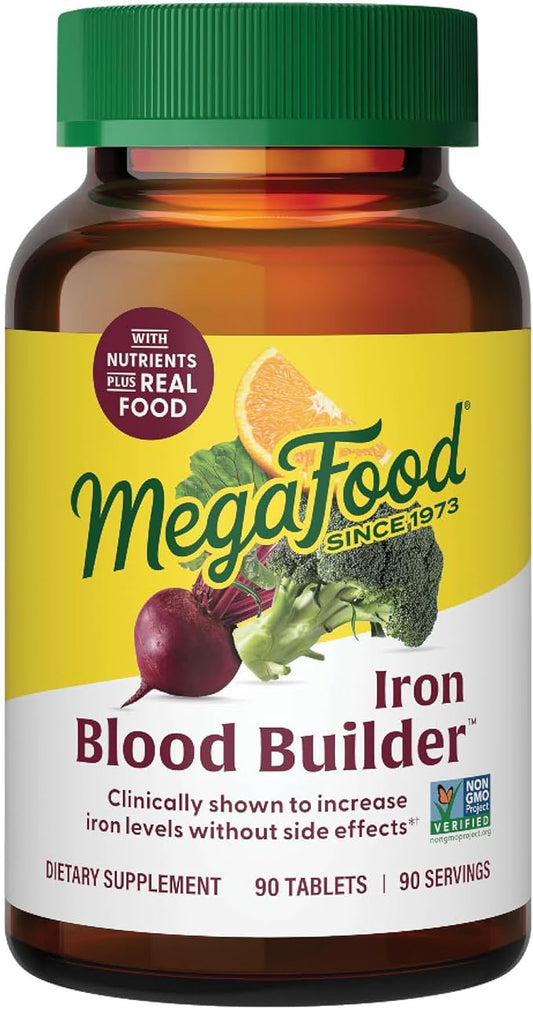 MegaFood Blood Builder - Iron Supplement Shown to Increase Iron Levels without Nausea or Constipation - Energy Support with Iron, Vitamin B12 and Folic Acid - 90 Tabs
