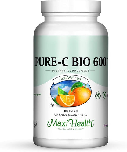 Maxi-Health Pure-C-Bio 600 - with Bioflavonoids - Immune & Capillary Support - 180 Tablets - Kosher