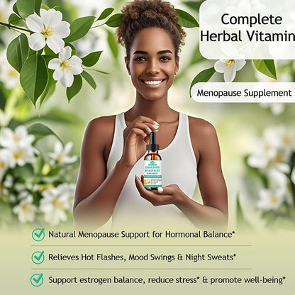 10-in-1 Menopause Supplements for Women, Complete Menopause Vitamins w. Black Cohosh Ksm66 Ashwagandha Red Clover For Hot Flashes Night Sweats Mood Swings, Liquid Menopause Potency than Capsules Pills