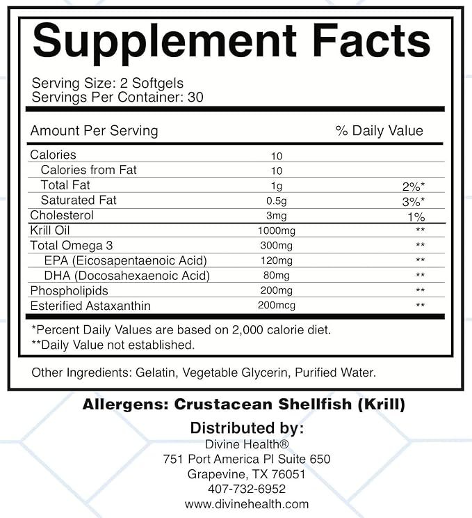 Divine Health Dr.Colbert MD Living Krill Oil 1000mg Per Softgel Plus DHA & EPA | 60 Servings