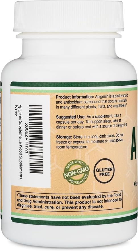 Apigenin Supplement - 50mg per Capsule, 120 Count (Powerful Bioflavonoid Found in Chamomile Tea for Relaxation, Sleep, and Mood) Senolytic Flavonols for Aging (Gluten Free) by Double Wood