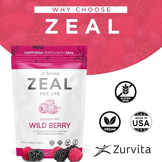 Zurvita - Zeal for Life 30-Day Wellness Bag - Wild Berry (Guarana Free) - Nutritional Supplement for Vitality, Immunity, and Wellness - 420 Grams