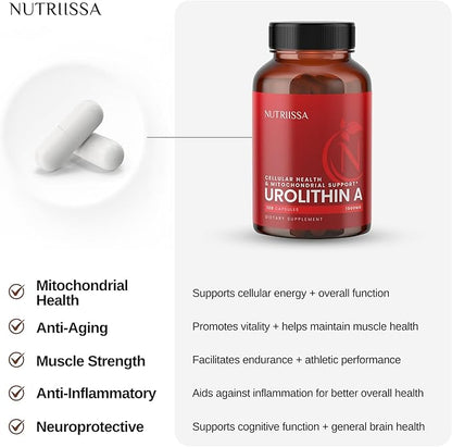 Nutriissa Urolithin A 1000mg - Advanced Cellular Rejuvenation, Muscle Strength - EPEB Certified for Purity & Potency - Vegan, 120 Capsules